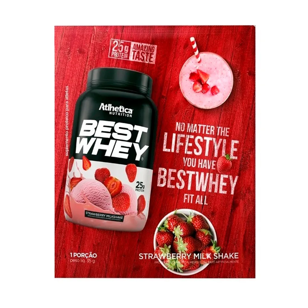 Best Whey Atlhetica Nutrition com 25g de Proteína Sabor Strawberry Milkshake Sachês 35g