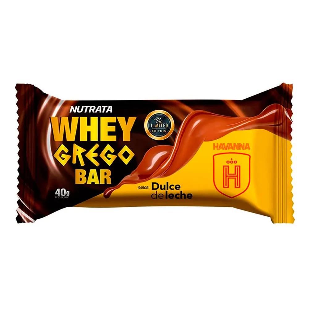 Barra de Proteína Whey Grego Bar Nutrata Sabor Dulce De Leche Havanna com 11g de Proteína 40g