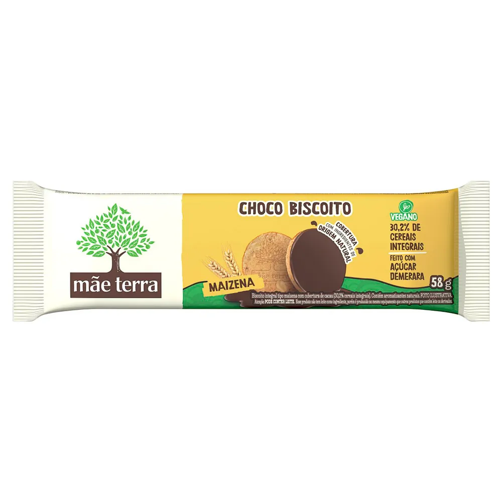 Biscoito Integral Vegano Choco Mãe Terra Maizena 58g