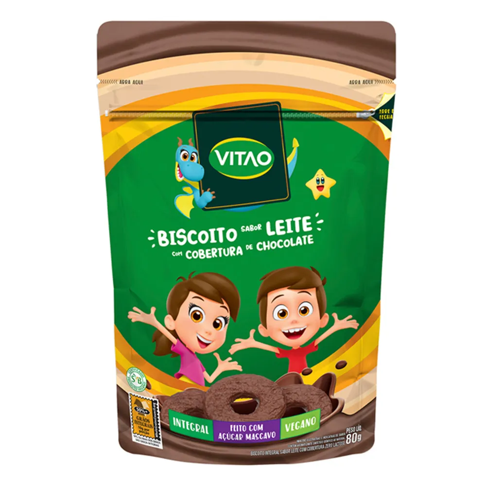 Biscoito Vitao Kids Sabor Leite Cobertura de Chocolate 80g