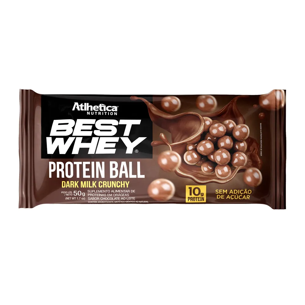 Best Whey Protein Ball Atlhetica Nutrition Sabor Dark Milk Crunchy com 10g de Proteína 50g