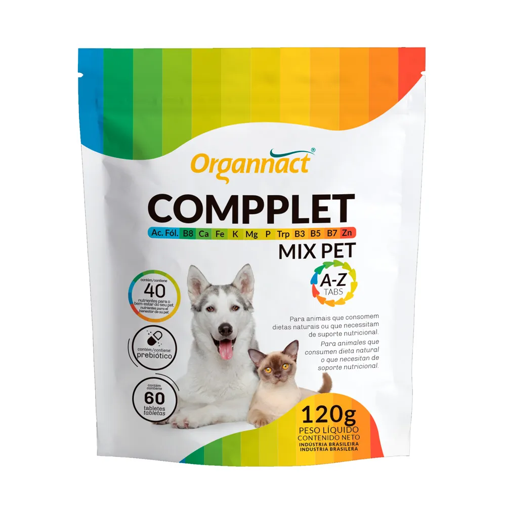 Compplet Mix Pet Organnact Suplemento Alimentar A-Z Cães e Gatos 60 Tabletes