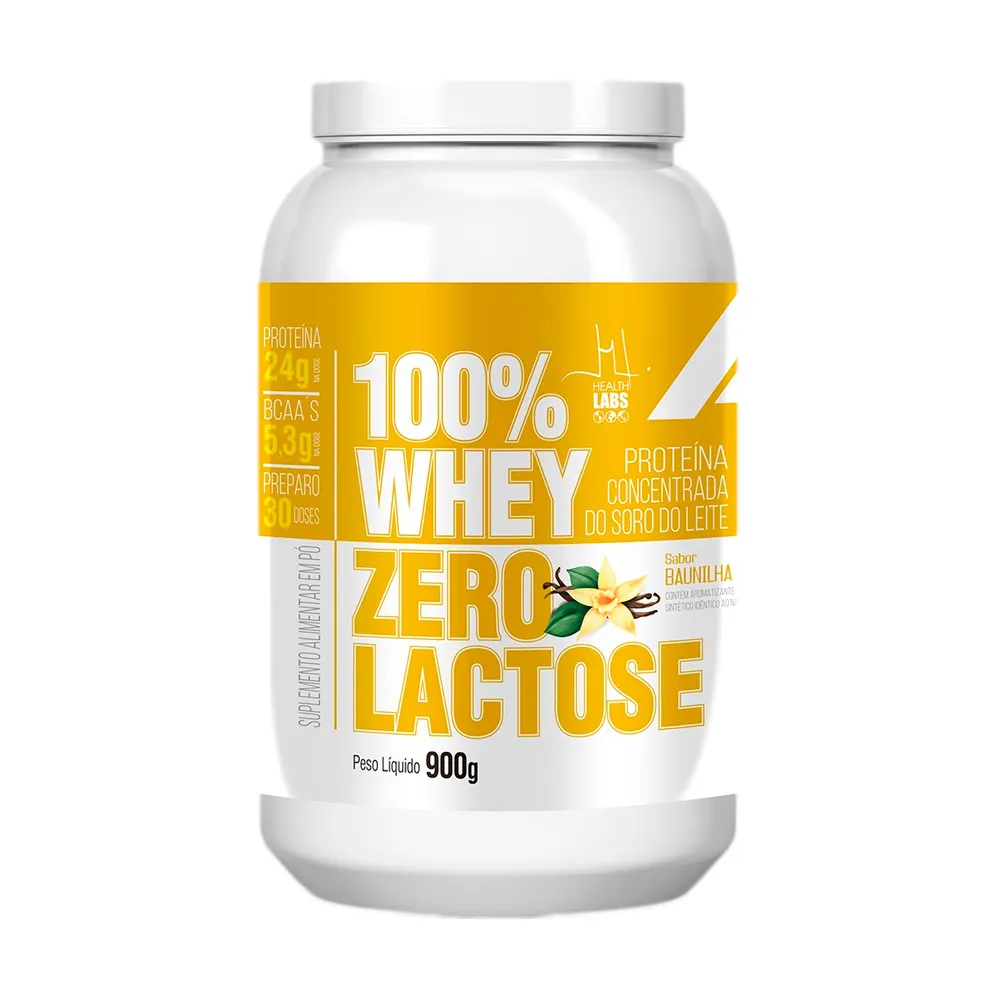 Whey Protein 100% Health Labs Zero Lactose Sabor Baunilha 900g