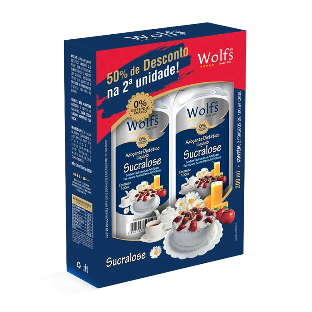 Adoçante Wolfs Sucralose Gotas 2 Unidades 100ml cada 50% de Desconto na 2ª Unidade