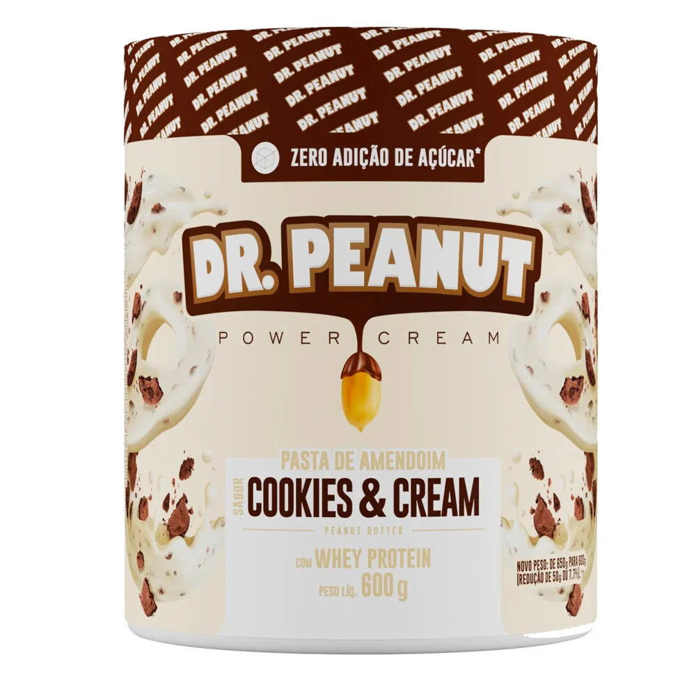 Pasta de Amendoim Dr.Peanut Power Cream Cookies & Cream com Whey Protein 600g