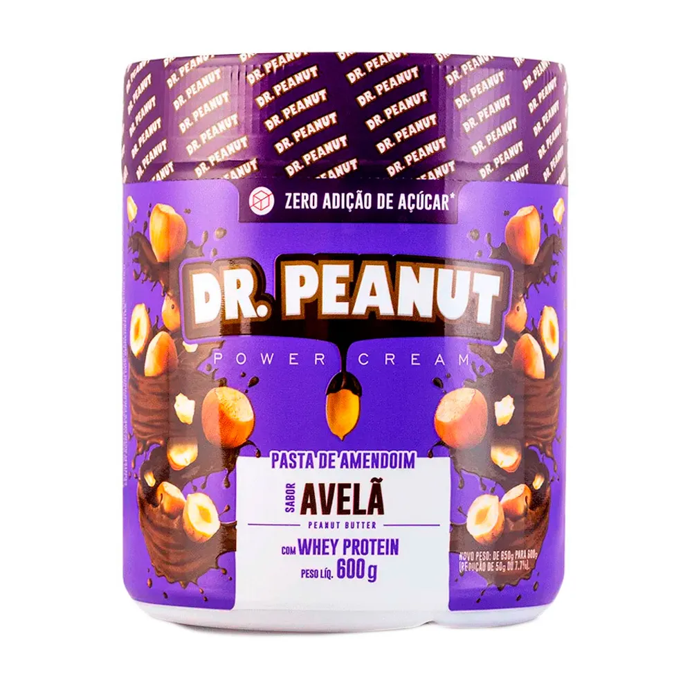 Pasta de Amendoim Dr. Peanut Power Cream Avelã com Whey Protein 600g