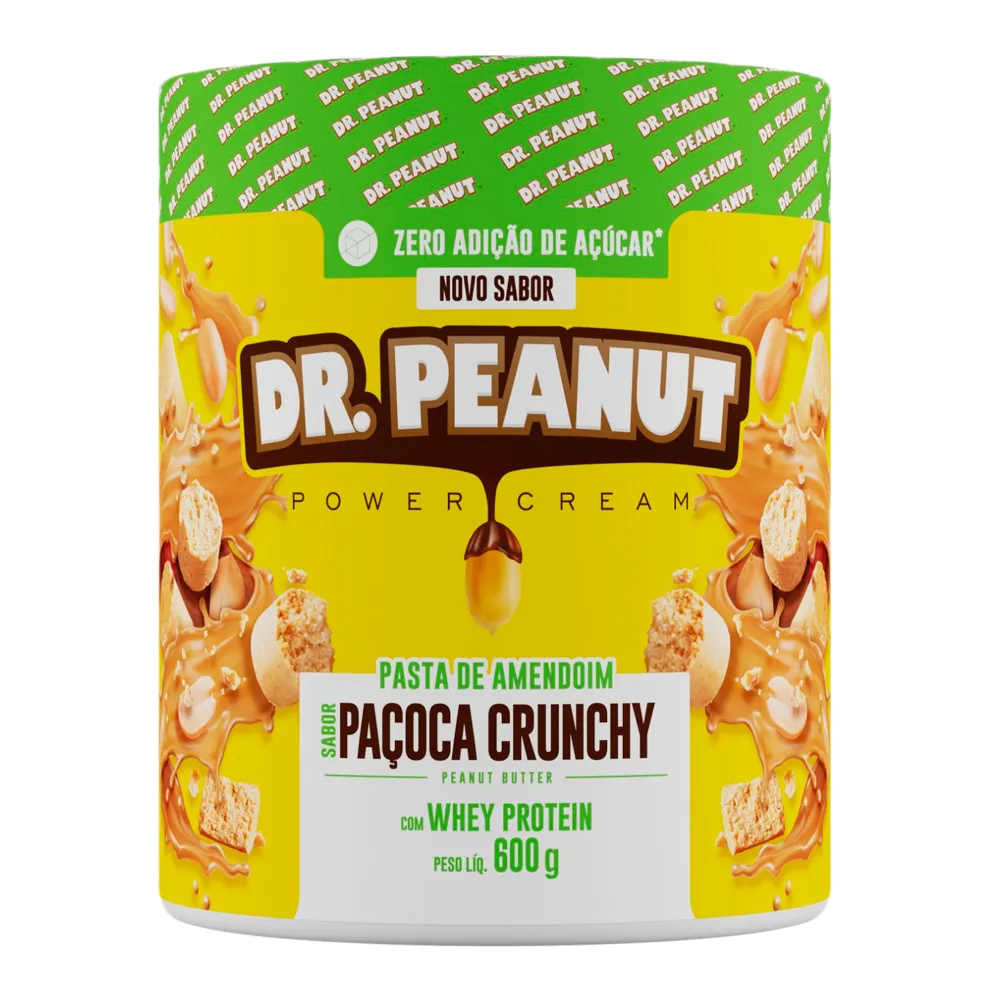 Pasta de Amendoim Dr. Peanut Sabor Paçoca Crunchy com Whey Protein 600g