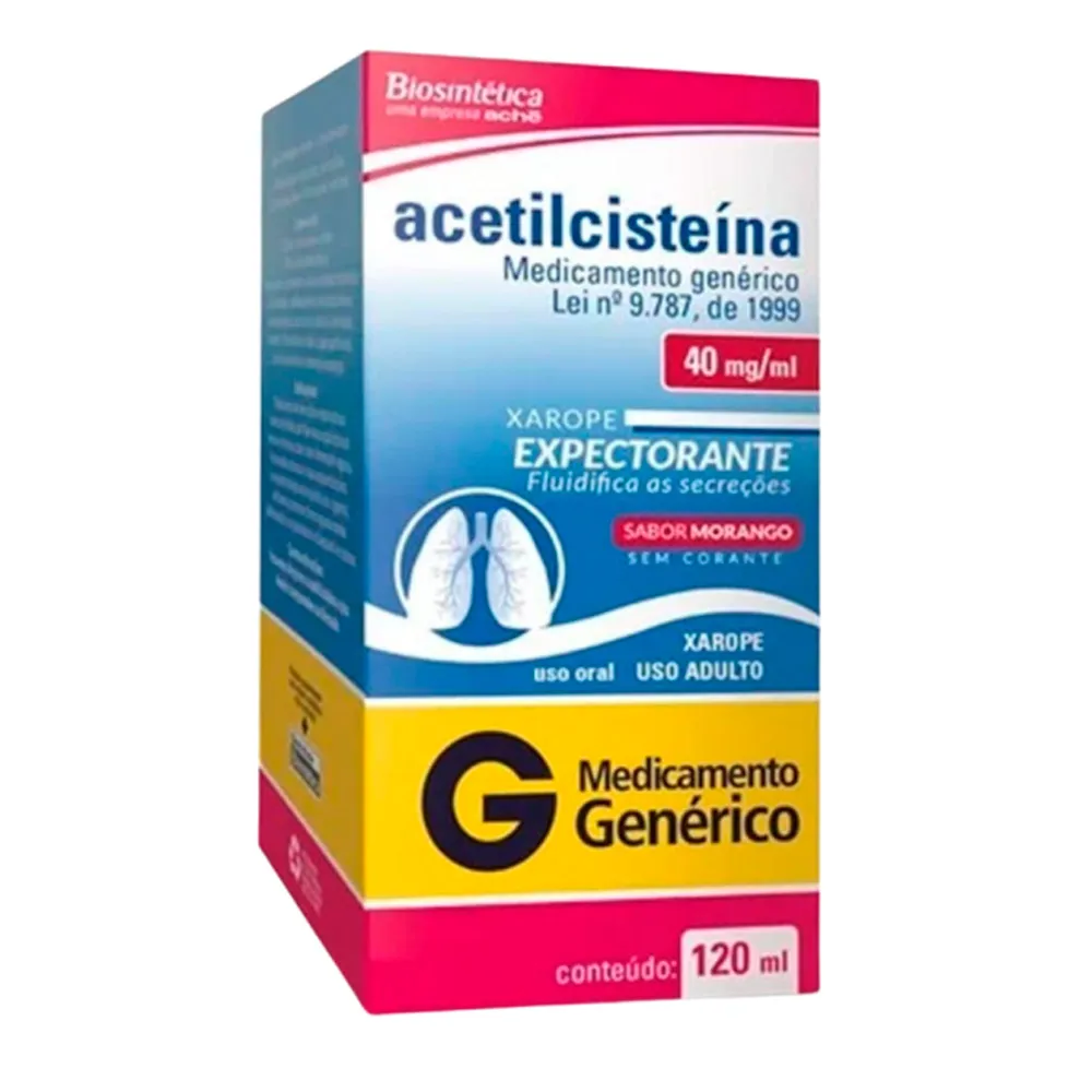 Acetilcisteína 40mg/ml Xarope Adulto Sabor Morango 120ml - Drogaria Araujo