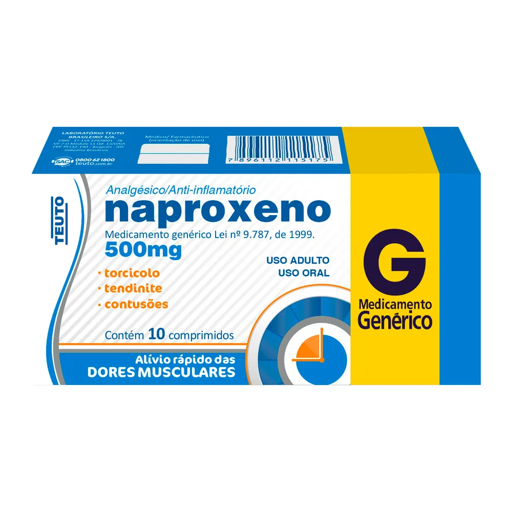 Naproxeno 500mg Teuto Genérico com 10 Comprimidos