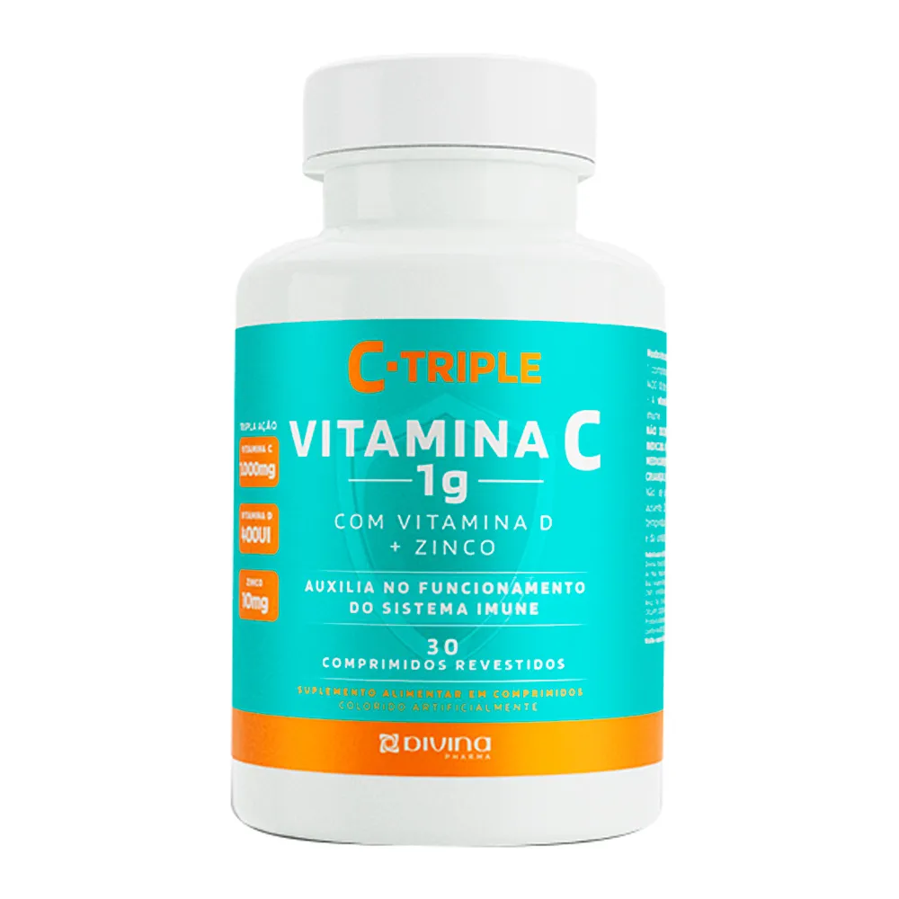 C-Triple Vitamina C 1g + Vitamina D + Zinco com 30 Comprimidos Revestidos