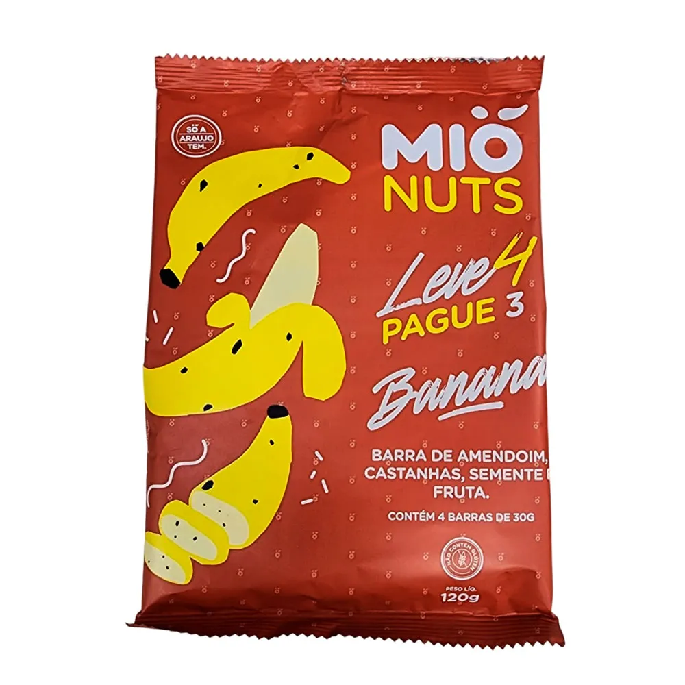 Barra Nuts Mió Banana Leve 4 Pague 3 com 4m Barrinhas de 30g Cada