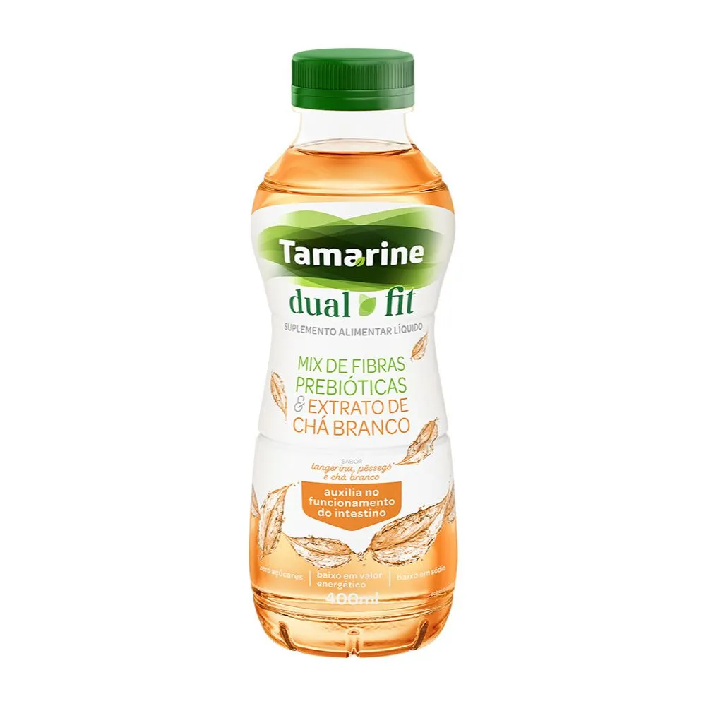 Tamarine Dual Fit Suplemento Alimentar Sabor Tangerina, Pêssego e Chá Branco Zero Açúcar 400ml
