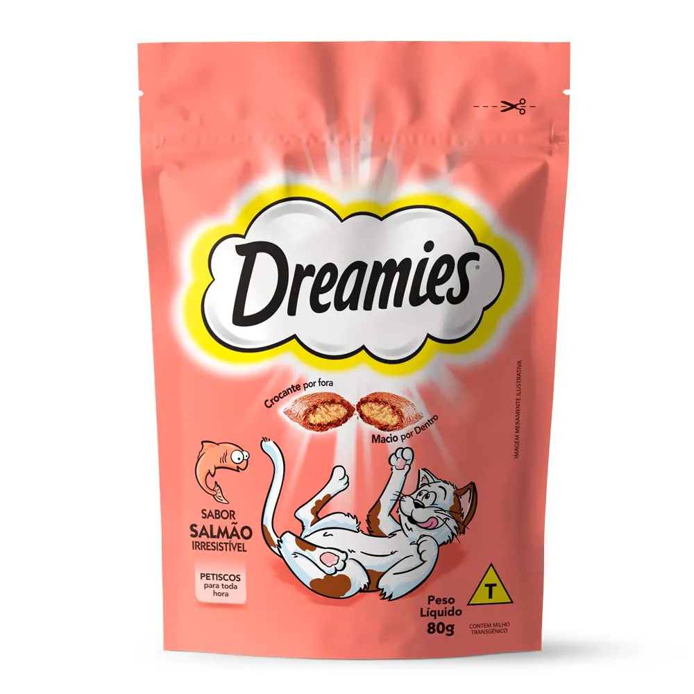 Petiscos para Gatos Dreamies Adultos Sabor Salmão Irresistível 80g