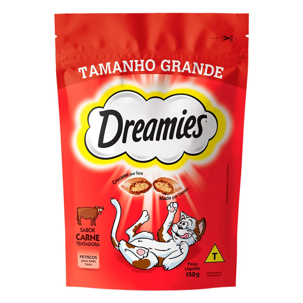 Petiscos para Gatos Dreamies Adultos Sabor Carne Tentadora 150g