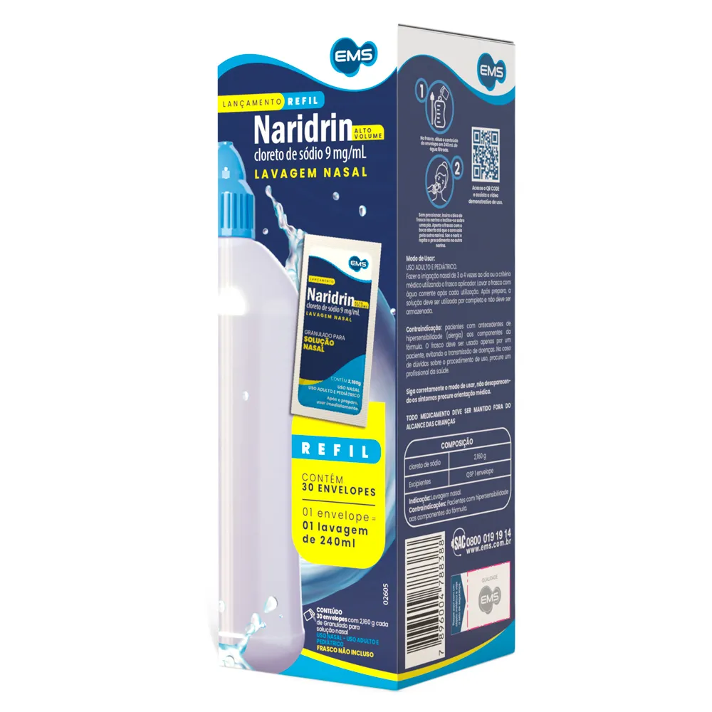 Naridrin Alto Volume 9mg/ml Granulado para Solução Nasal Refil com 30 Envelopes