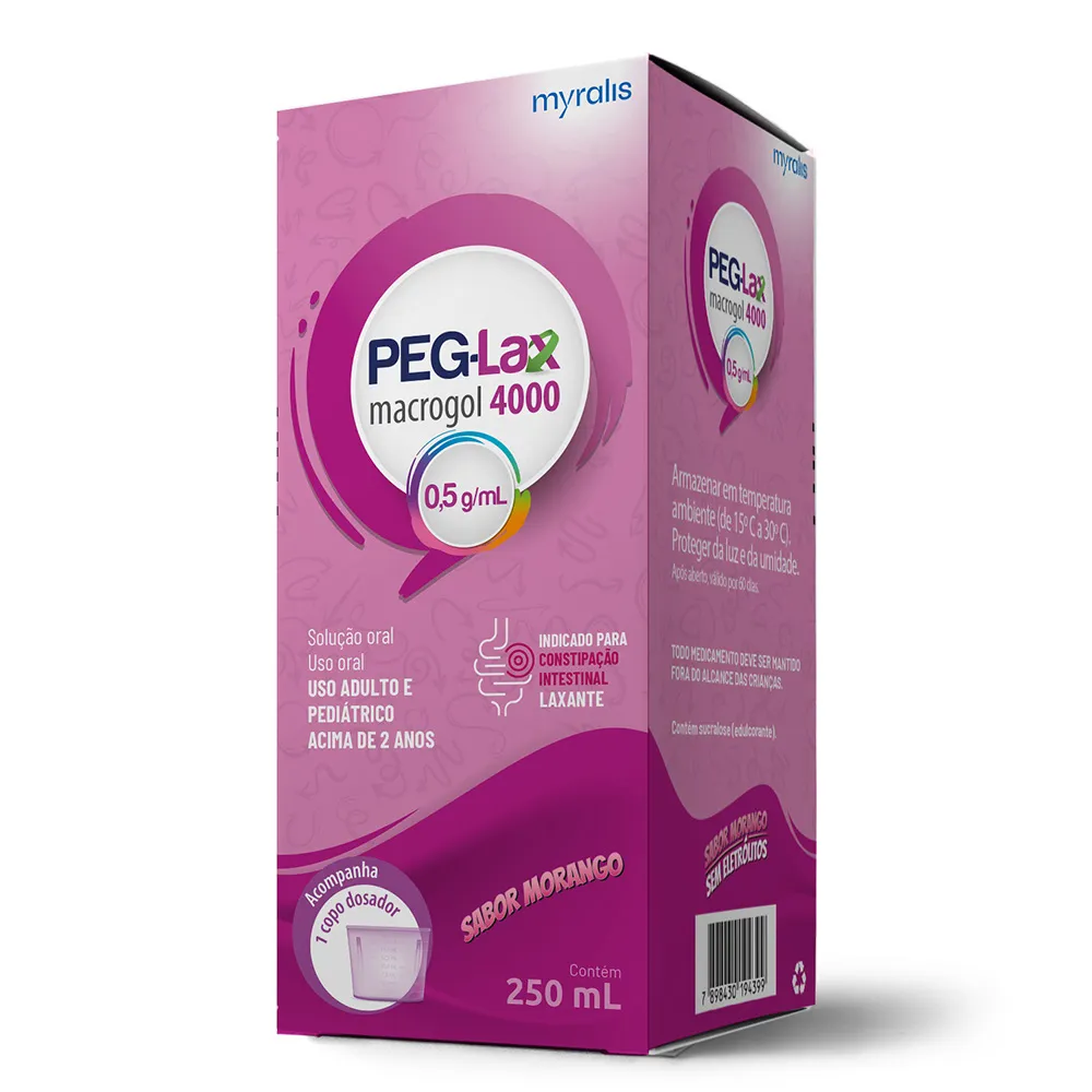 PEG-Lax 4000 0,5g/ml Solução Oral Sabor Morango 250ml - Drogaria Araujo