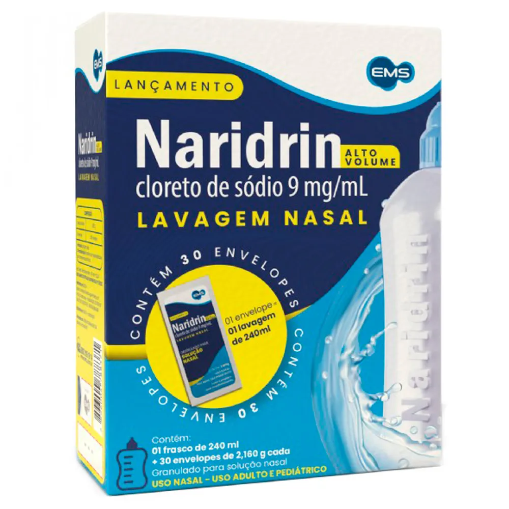 Naridrin Alto Volume 9mg/ml Granulado para Solução Nasal com 30 Envelopes e Frasco 240ml