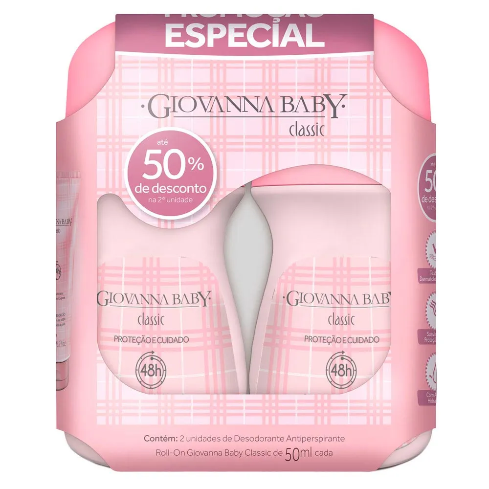 Kit Desodorante Roll-on Giovanna Baby Classic Rosa 50ml 2 Unidades