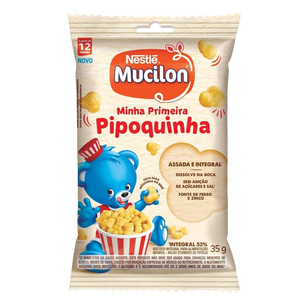 Snack Mucilon Minha Primeira Pipoquinha Assada e Integral 35g Frente