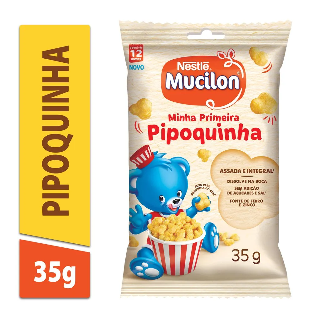 Snack Mucilon Minha Primeira Pipoquinha Assada e Integral 35g Verso