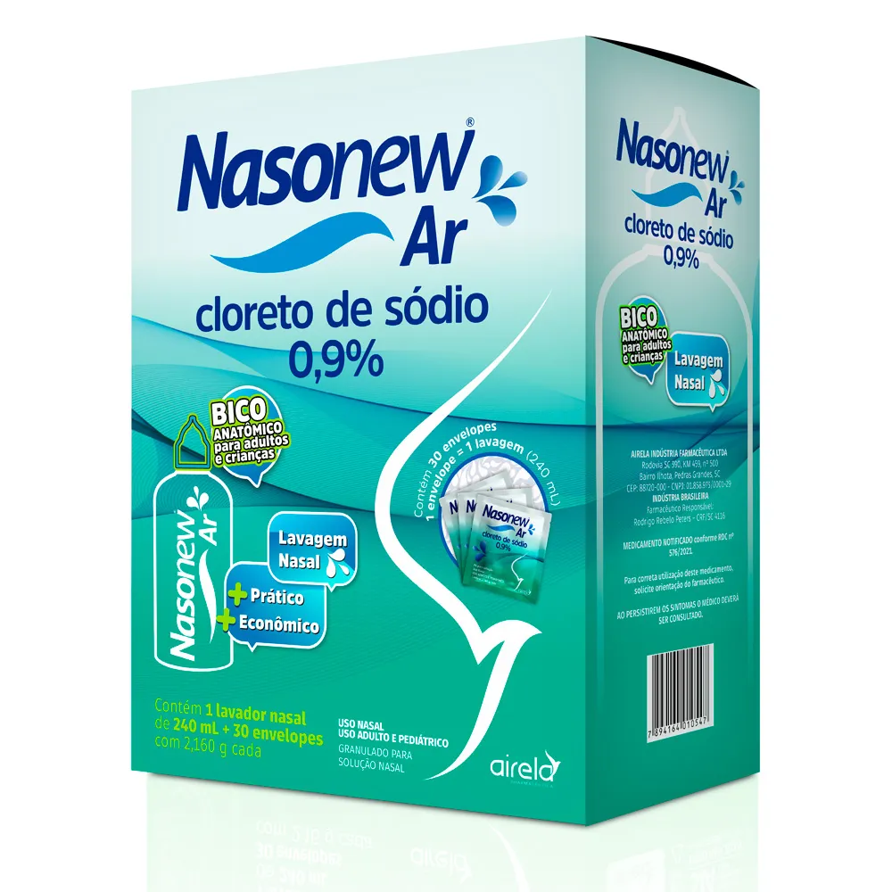 Nasonew Ar 0,9% para Lavagem Nasal Frasco Aplicador de 240ml e 30 Envelopes