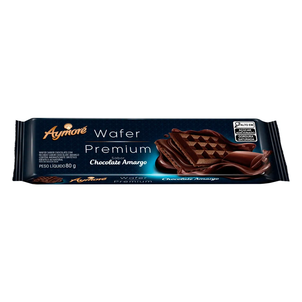 Wafer Aymoré Premium com Recheio Sabor Chocolate Amargo 80g