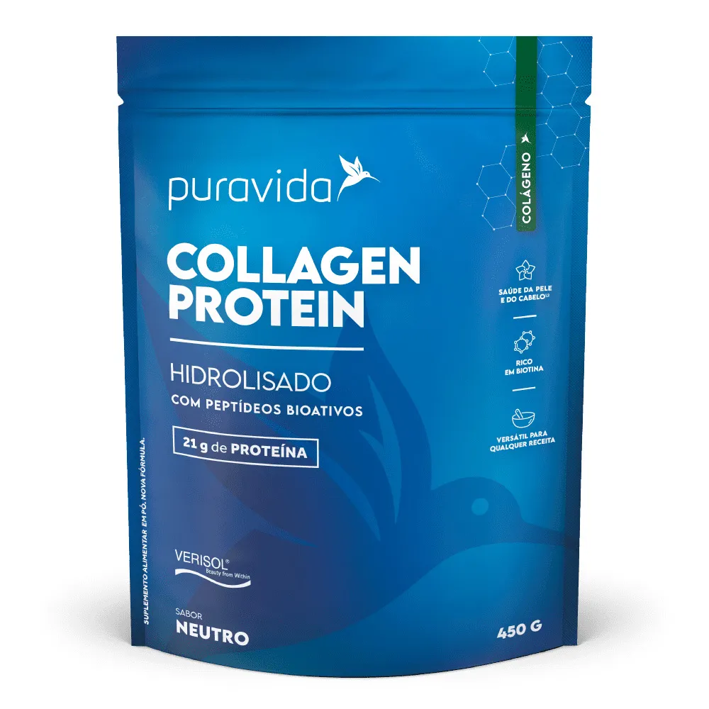 Collagen Protein Puravida Hidrolisado Verisol com 21g de Proteína Sabor Neutro 450g