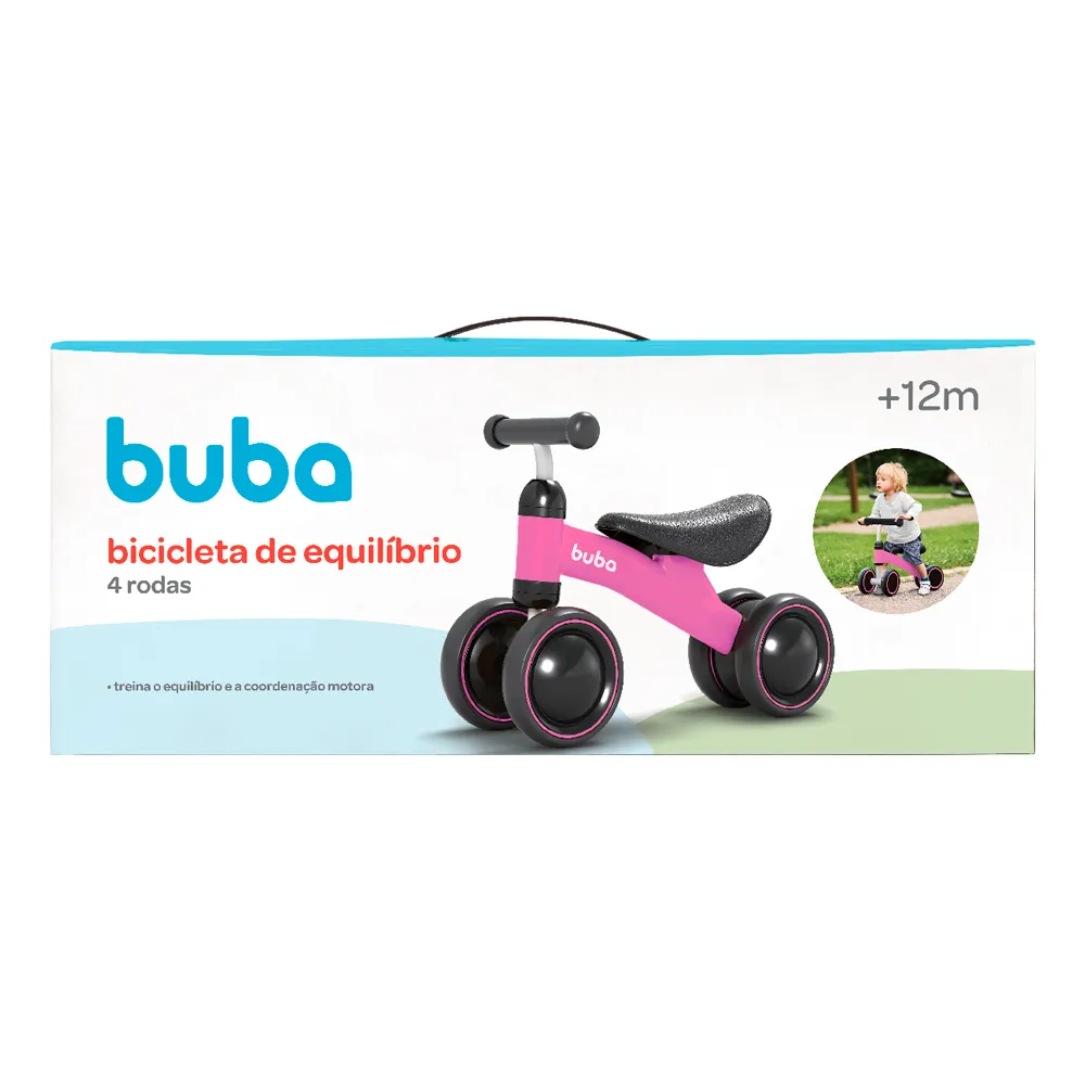 Bicicleta de Equilíbrio Buba Rosa com 4 Rodas