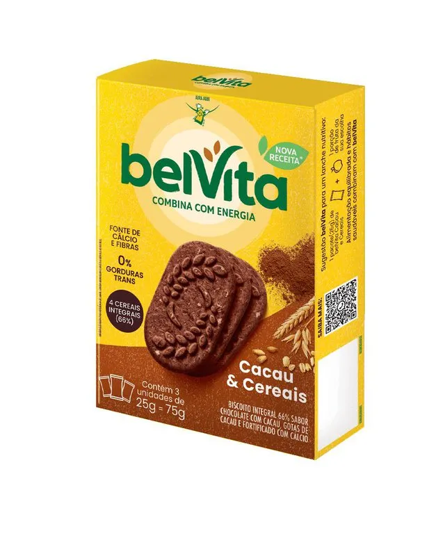 Biscoito BelVita Cacau E Cereais Multipack 75g com 3 Unidades de 25g