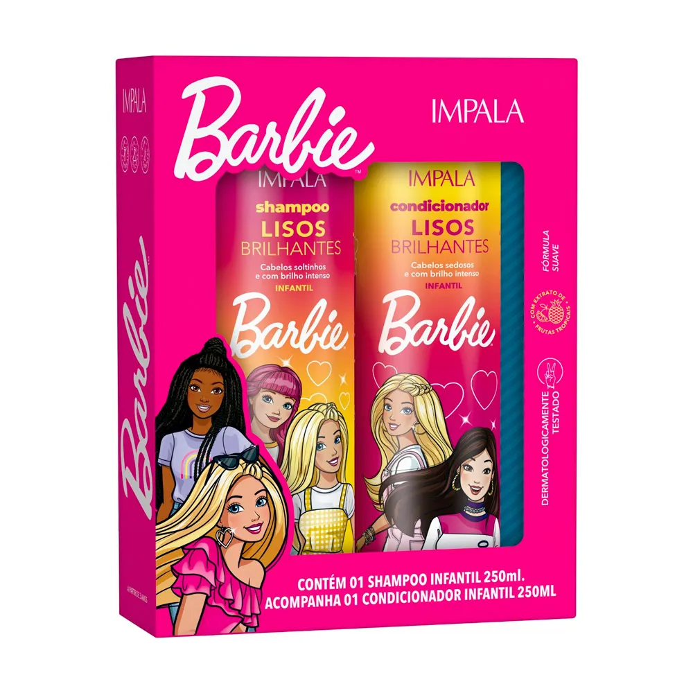 Shampoo e Condicionador Infantil Impala Barbie Lisos Brilhantes 250ml cada
