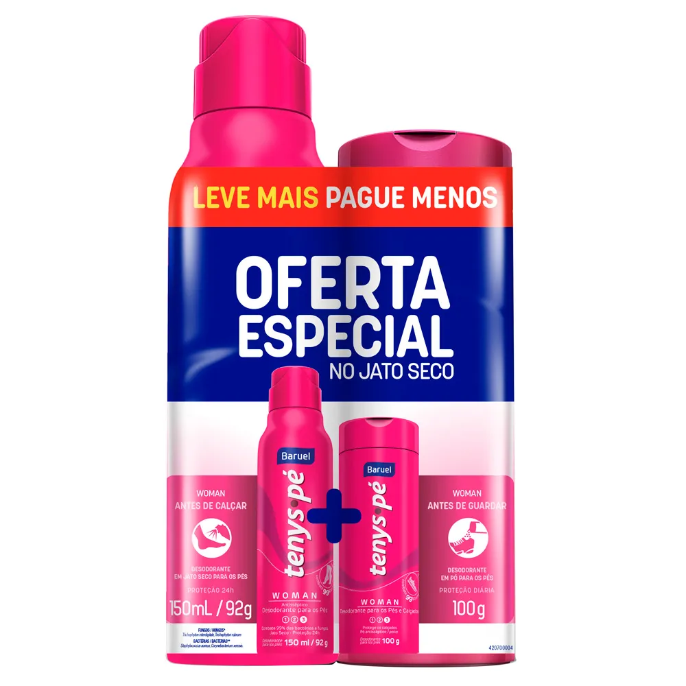 Desodorante para os Pés Tenys Pé Baruel Woman Jato Seco 150ml e Tenys Pé Baruel Woman Talco 100g