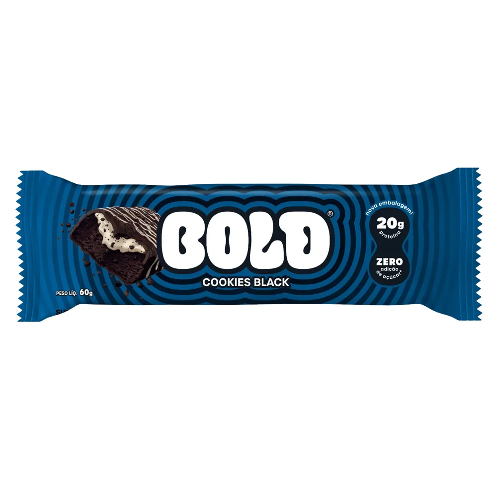 Barra de Proteína Bold Tube Cookies Black com 20g de Proteína Zero Açúcar 60g