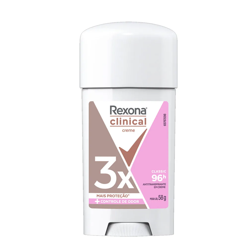 Desodorante Rexona Clinical Creme Classic Antitranspirante 96h Stick 58g
