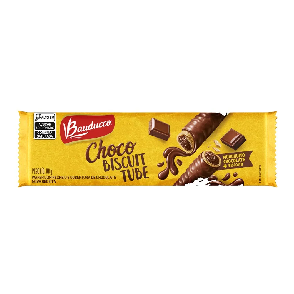 Choco Biscuit Tube Bauducco Wafer com Recheio e Cobertura de Chocolate 80g