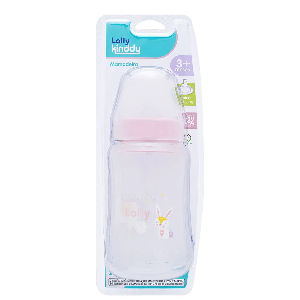 Mamadeira Lolly Kinddy 3+ Meses Rosa 330ml