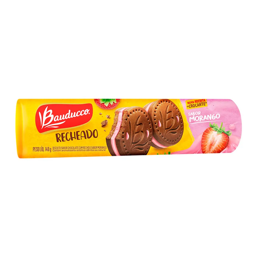 Biscoito Bauducco Chocolate Recheado Morango 140g