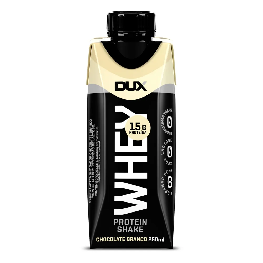 Bebida Láctea UHT Whey Protein Shake Dux Sabor Chocolate Branco com 15g de Proteína 250ml