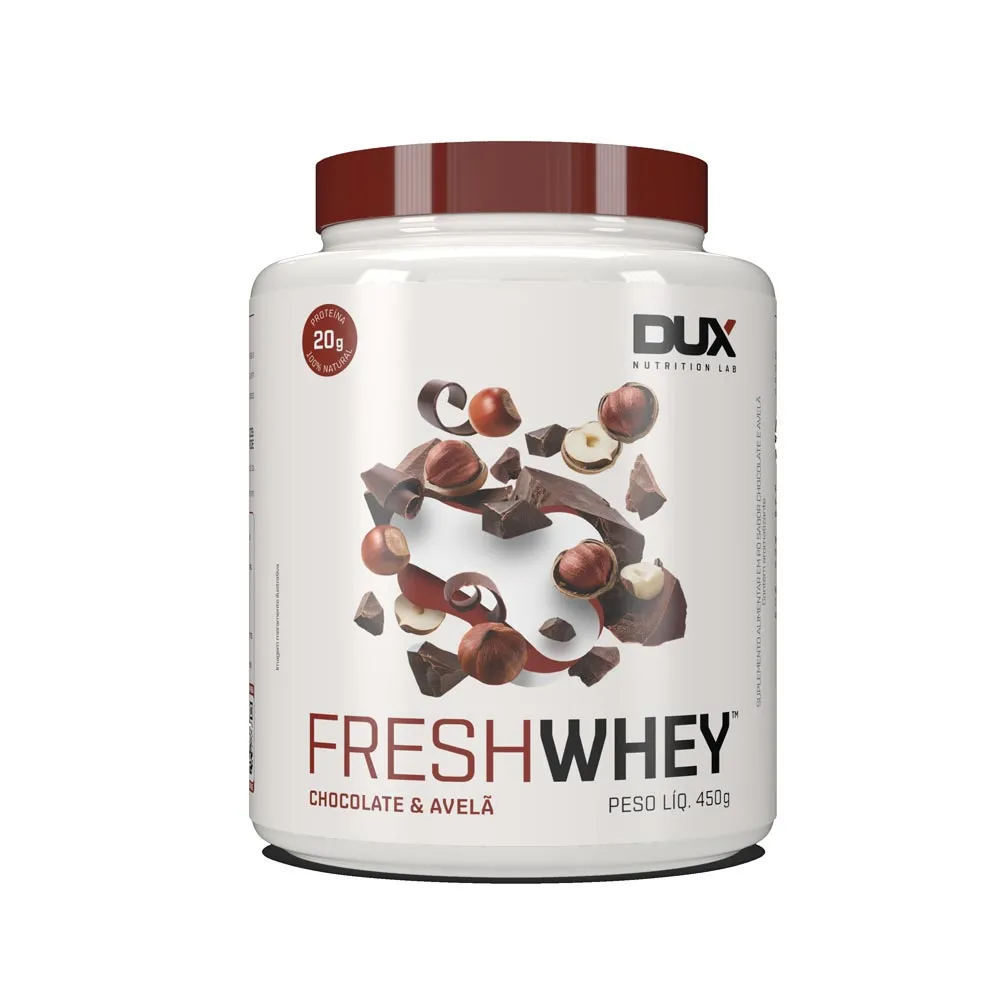 Suplemento Alimentar em Pó Dux Fresh Whey Sabor Chocolate e Avela 450g