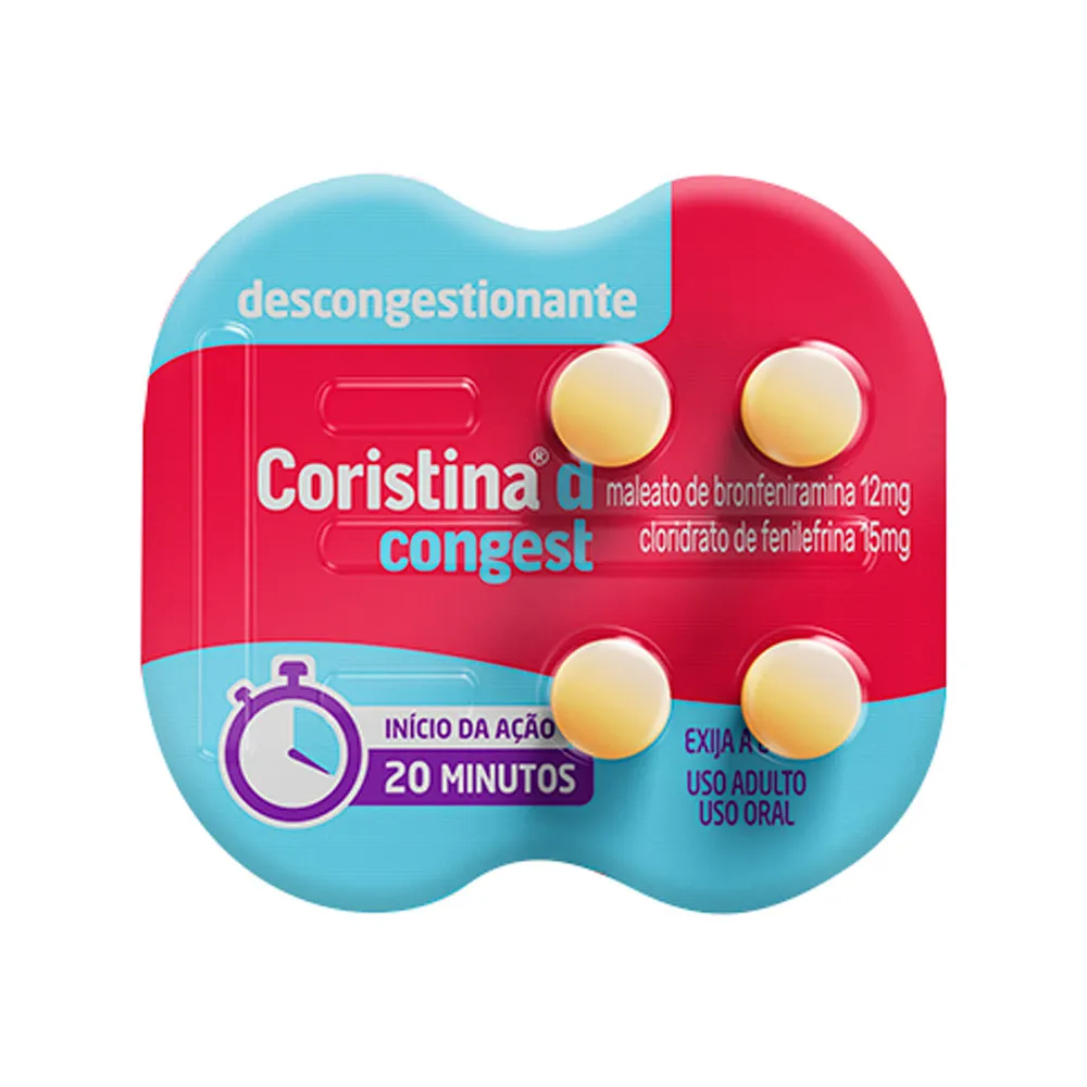 Coristina D Congest com 4 Comprimidos Revestidos de Liberação Prolongada