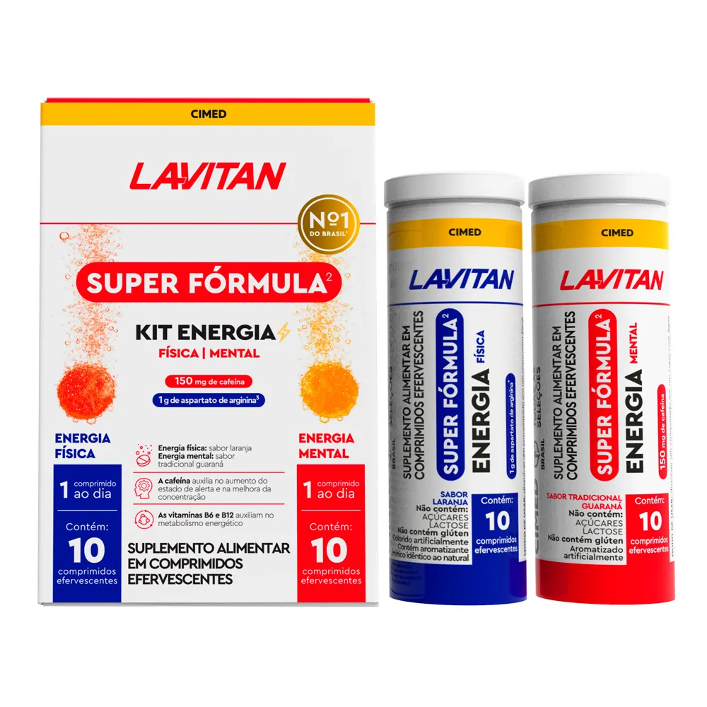 Kit Lavitan Super Fórmula Energia Física e Mental Caixa e Frasco