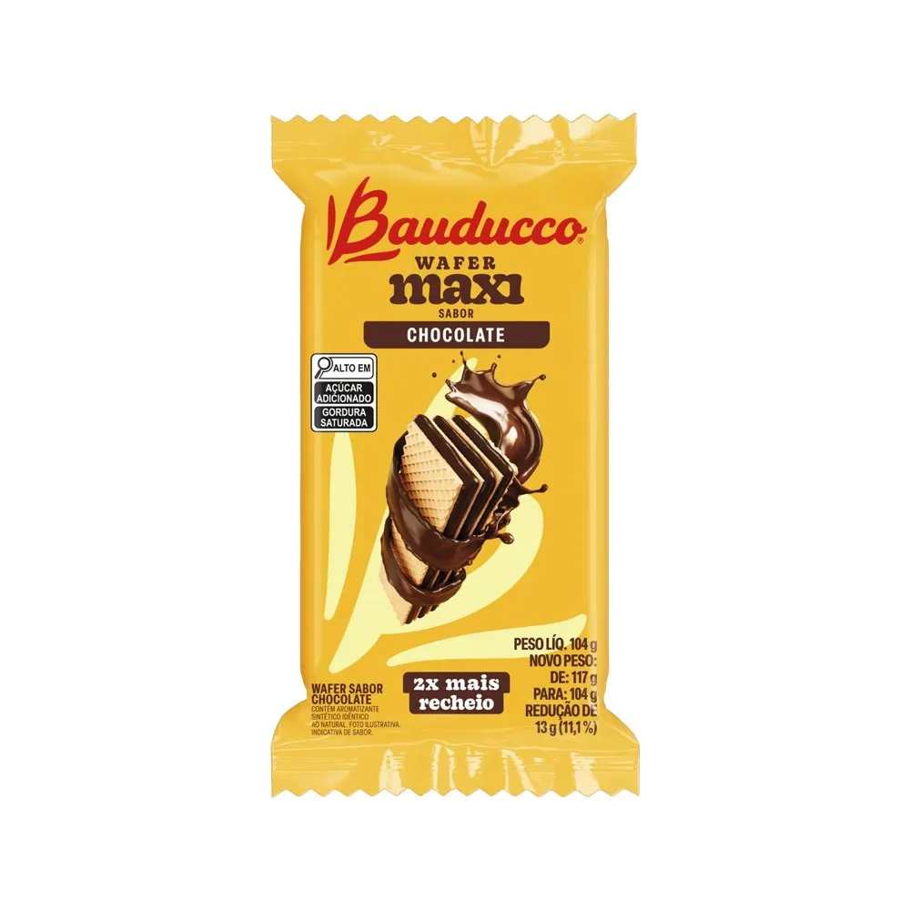 Biscoito Bauducco Wafer Maxi Chocolate 2x Mais Chocolate 104g