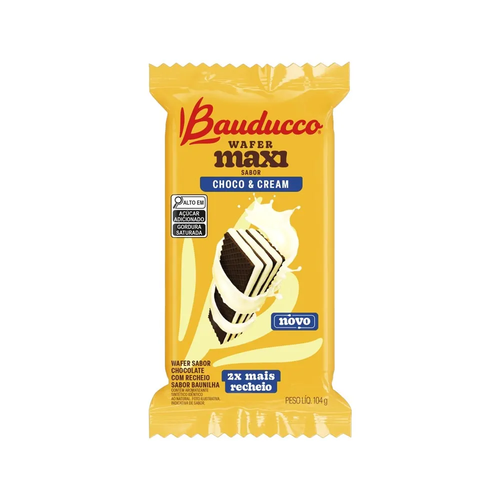 Biscoito Bauducco Wafer Maxi Choco & Cream 2x Mais Recheio 104g