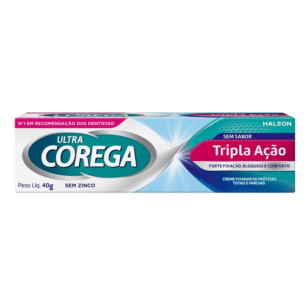 Corega Ultra Creme Fixador de Dentadura Sem Sabor Tripla Ação sem Zinco 40g