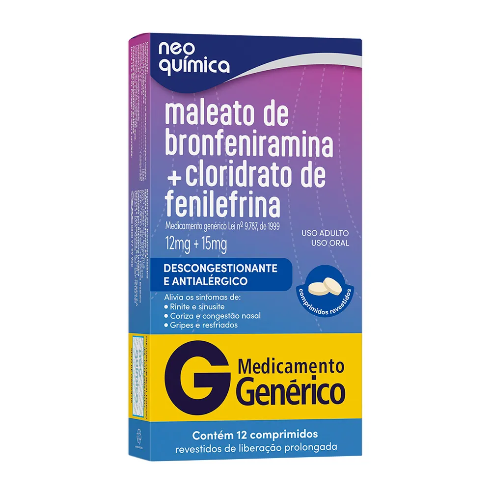 Bronfeniramina 12mg + Fenilefrina 15mg Neo Química Genérico Caixa