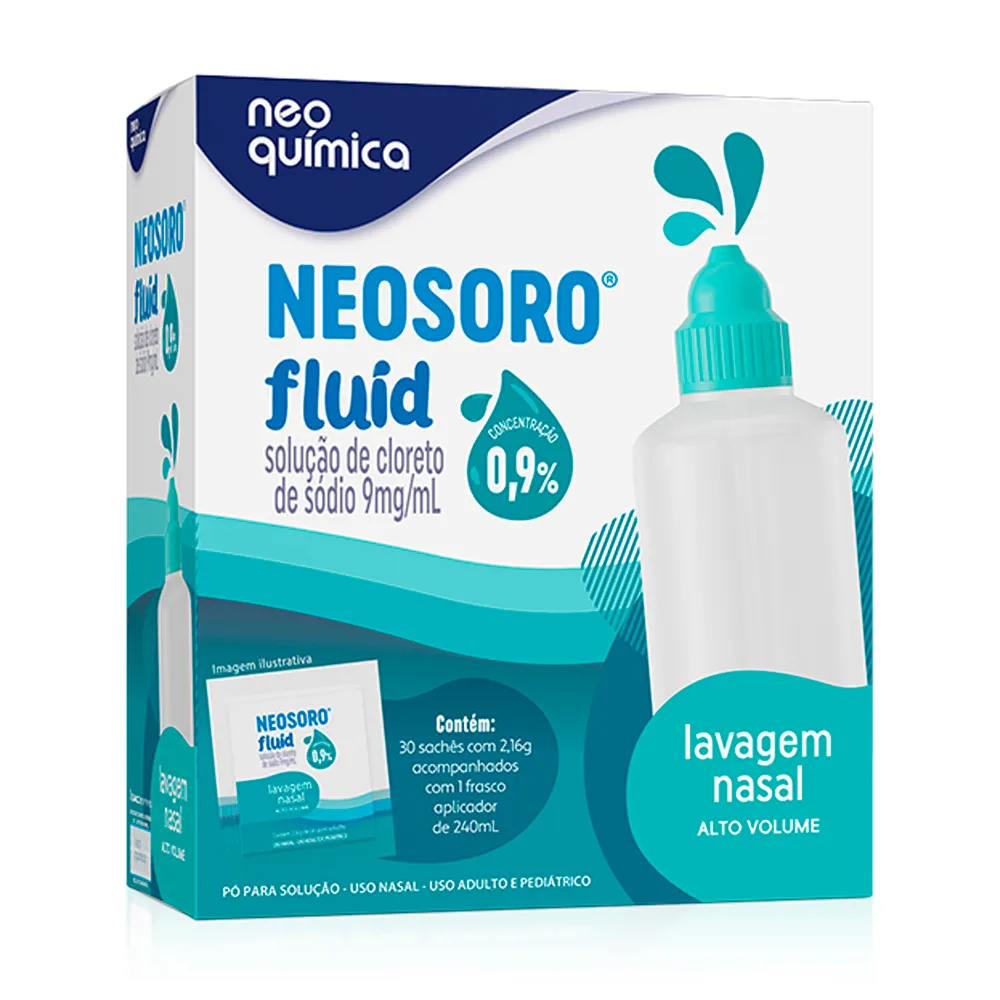 Neosoro Fluid Alto Volume 0,9% para Lavagem Nasal com 30 Sachês e Frasco Aplicador de 240ml