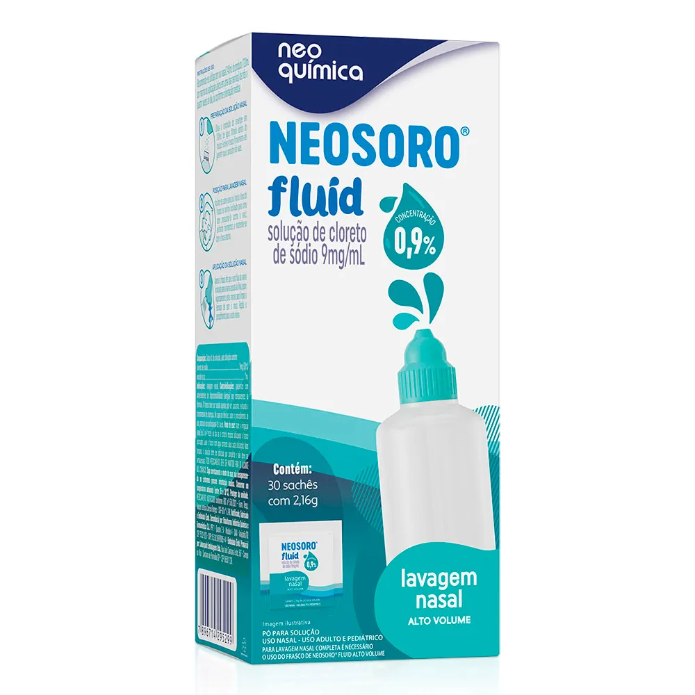 Neosoro Fluid 0,9% Alto Volume para Lavagem Nasal Refil com 30 Sachês