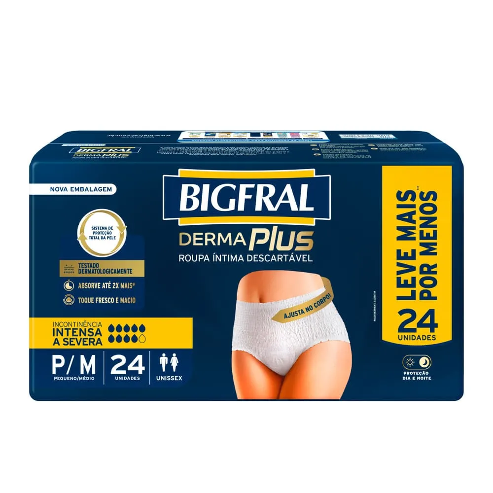 Roupa Íntima Descartável Unissex Bigfral Derma Plus Tamanho P/M 24 Unidades Leve Mais Por Menos