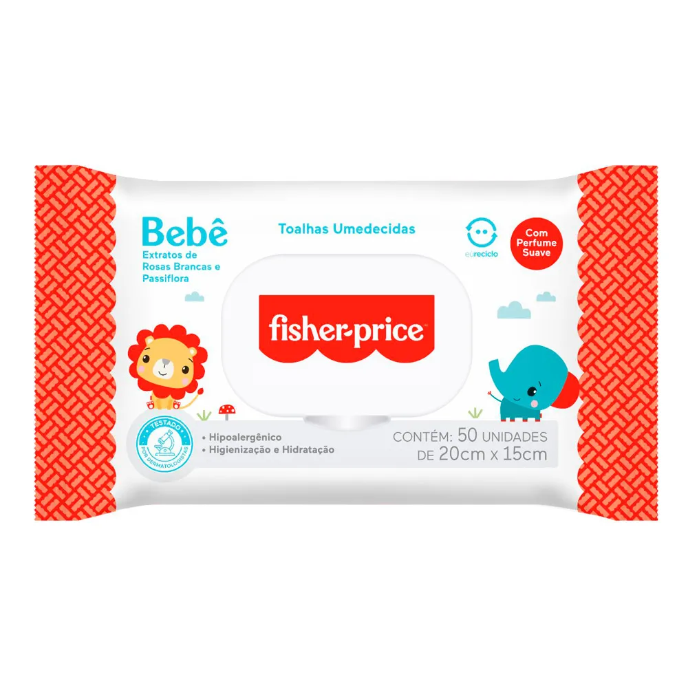 Toalha Umedecida Fisher Price Bebê com Perfume 50 Unidades Pacote