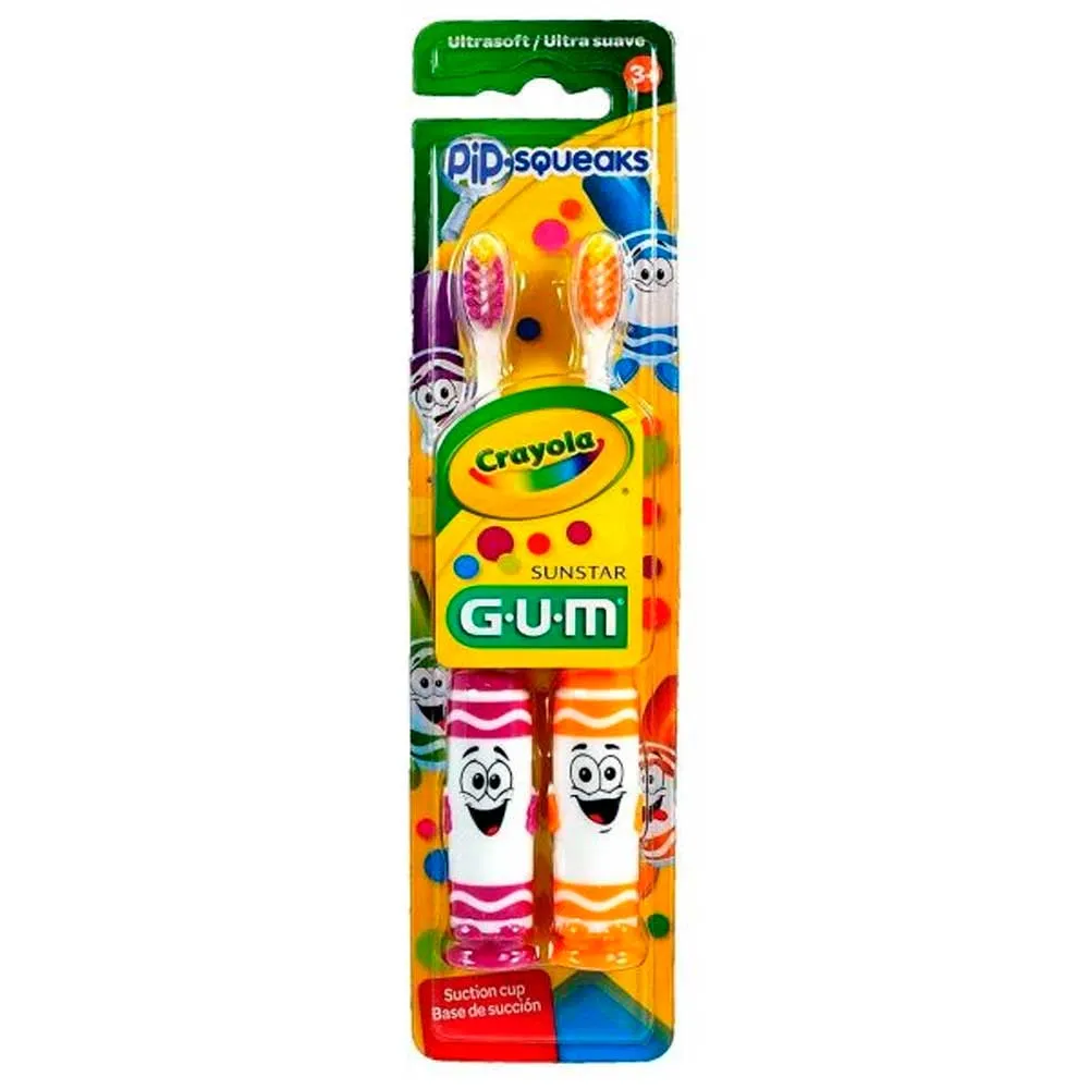 Escova Dental Gum Crayola Pip Squeaks Ultra Suave com 2 Unidades