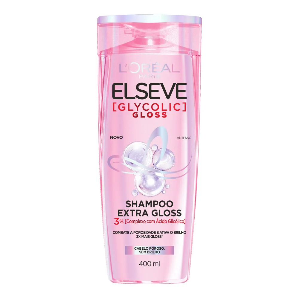 Shampoo Elseve Glycolic Gloss L'oréal Paris Extra Gloss Cabelo Poroso e sem Brilho 400ml